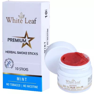 White Leaf Premium Herbal Cigarette Mint + Lip Scrub Balm (10 Sticks + 20g) (1Pack)