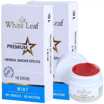 White Leaf Premium Herbal Cigarette Mint + Lip Scrub Balm (2 Box Each 10 sticks +20g) (1Pack)