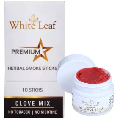 White Leaf Premium Herbal Cigarette Clove Mix + Lip Scrub Balm (10 Sticks + 20g) (1Pack)