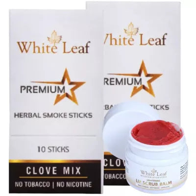 White Leaf Premium Herbal Cigarette Clove Mix + Lip Scrub Balm (2 Box Each 10 sticks +20g) (1Pack)