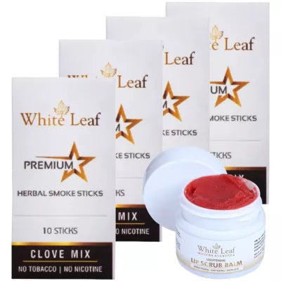 White Leaf Premium Herbal Cigarette Clove Mix + Lip Scrub Balm (4 Box Each 10 sticks +20g) (1Pack)