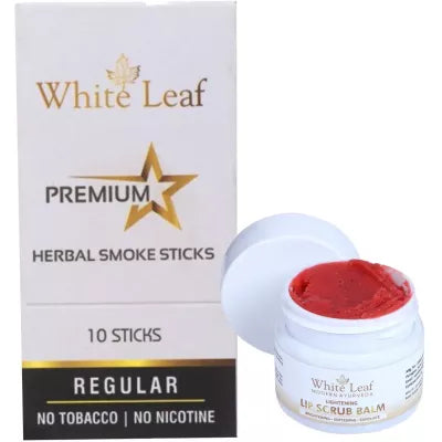 White Leaf Premium Herbal Cigarette Regular + Lip Scrub Balm (10 Sticks + 20g) (1Pack)