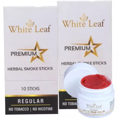 White Leaf Premium Herbal Cigarette Regular + Lip Scrub Balm (2 Box Each 10 sticks +20g) (1Pack)