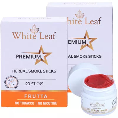 White Leaf Premium Herbal Cigarette Frutta + Lip Scrub Balm (2 Box Each 20 sticks +20g) (1Pack)