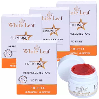 White Leaf Premium Herbal Cigarette Frutta + Lip Scrub Balm (4 Box Each 20 sticks +20g) (1Pack)