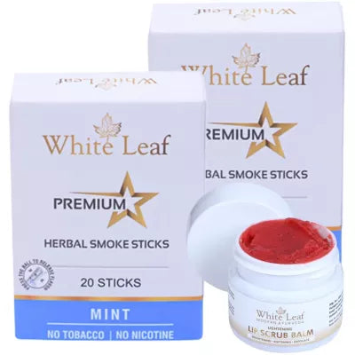 White Leaf Premium Herbal Cigarette Mint + Lip Scrub Balm (2 Box Each 20 sticks +20g) (1Pack)