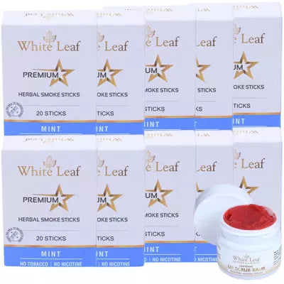 White Leaf Premium Herbal Cigarette Mint + Lip Scrub Balm (10 Box Each 20 sticks +20g) (1Pack)