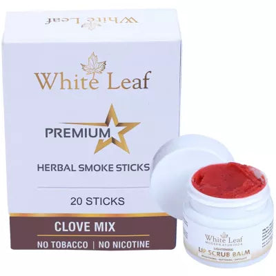 White Leaf Premium Herbal Cigarette Clove Mix + Lip Scrub Balm (20 Sticks + 20g) (1Pack)