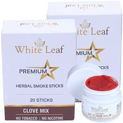 White Leaf Premium Herbal Cigarette Clove Mix + Lip Scrub Balm (2 Box Each 20 sticks +20g) (1Pack)