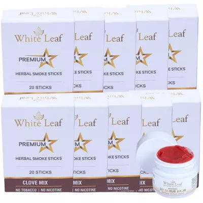 White Leaf Premium Herbal Cigarette Clove Mix + Lip Scrub Balm (10 Box Each 20 sticks +20g) (1Pack)