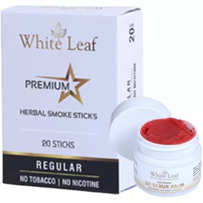 White Leaf Premium Herbal Cigarette Regular + Lip Scrub Balm (20 Sticks + 20g) (1Pack)