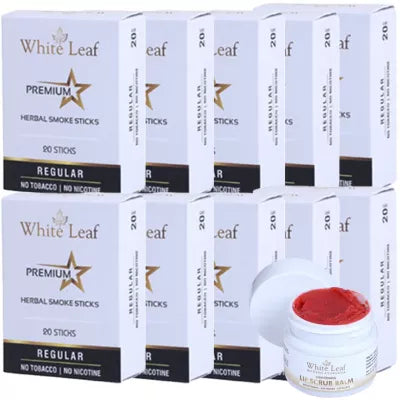 White Leaf Premium Herbal Cigarette Regular + Lip Scrub Balm (10 Box Each 20 sticks +20g) (1Pack)