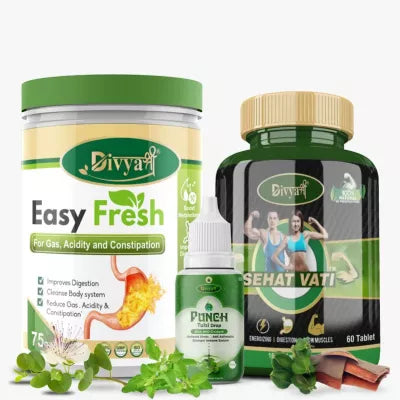 Divya Shree Easy Fresh Powder + Sehat Vati Capsule + Punch Tulsi Drop (75gm + 60tab + 30ml) (1Pack)