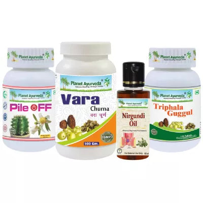 Planet Ayurveda Triphala Guggul + Nirgundi Oil + Vara Churna + Pile off CAPSULESule (120 TABLETS + 100 ML + 100 GM + 60 CAPSULES)