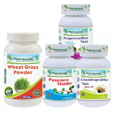 Planet Ayurveda Chandraprabha Vati + Wheat Grass Powder + Arogayavardhni Vati + Punarnava Mandur (Each 120 TABLETS + 100 GM)