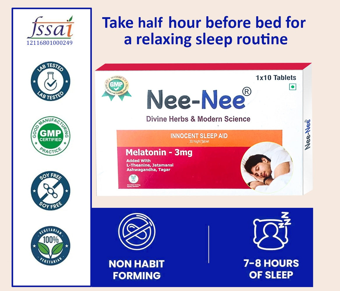 Nee Nee Divine Herbs & Modern Science I Innocent Sleep Aid I Melatonin-3 Mg I Added with L-Theanine I Jatamansi I Ashwagandha I Tagar I Non Habit Forming I Quality Nutrition