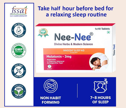 Nee Nee Divine Herbs & Modern Science I Innocent Sleep Aid I Melatonin-3 Mg I Added with L-Theanine I Jatamansi I Ashwagandha I Tagar I Non Habit Forming I Quality Nutrition
