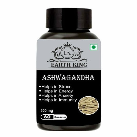 EARTH KING Ashwagandha Capsule Helps Anxiety & Stress Relief for Men & Women - 500mg 60 Capsules