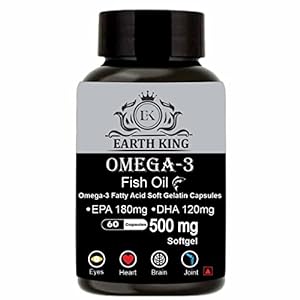 EARTH KING Omega 3 Fish Oil (180 mg EPA & 120 mg DHA) Supports Healthy Heart, Joint & Eye Care for Men & Women – 500mg 60 softgel Capsules
