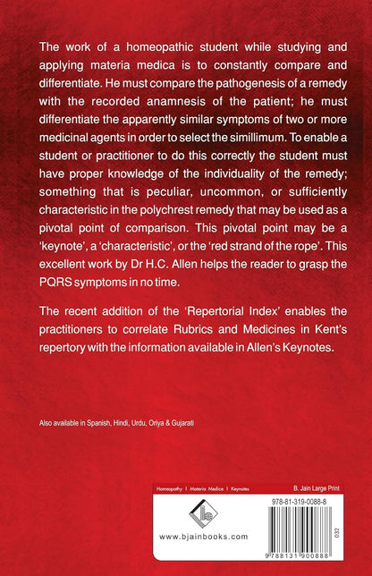 Allens Key-Notes Rearranged & Classified (10Th Edition)- With The Leading Remedies of the Materia Medica and Bowel Nosodes Including Repertorial Index