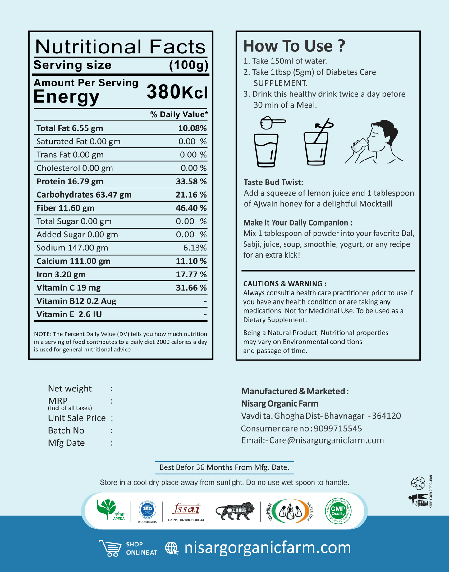 Nisarg Organic Farm Diabetes Care Supplements Powder