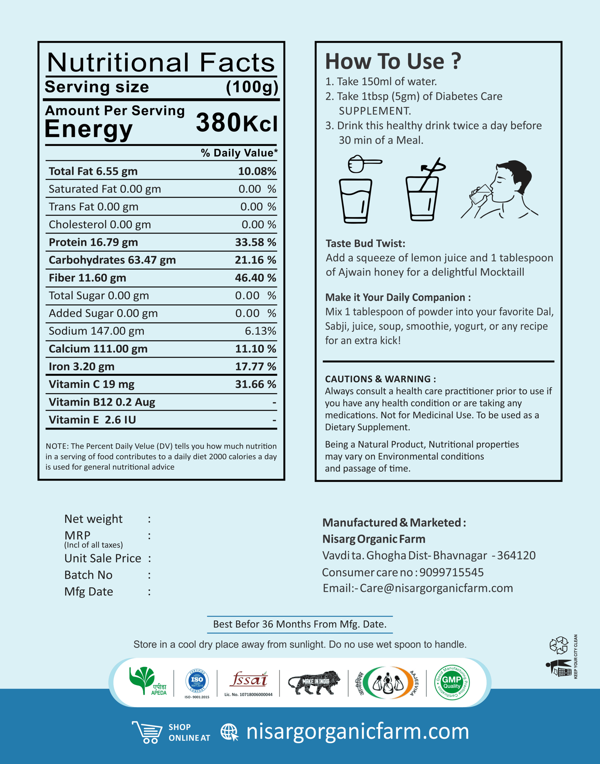 Nisarg Organic Farm Diabetes Care Supplements Powder