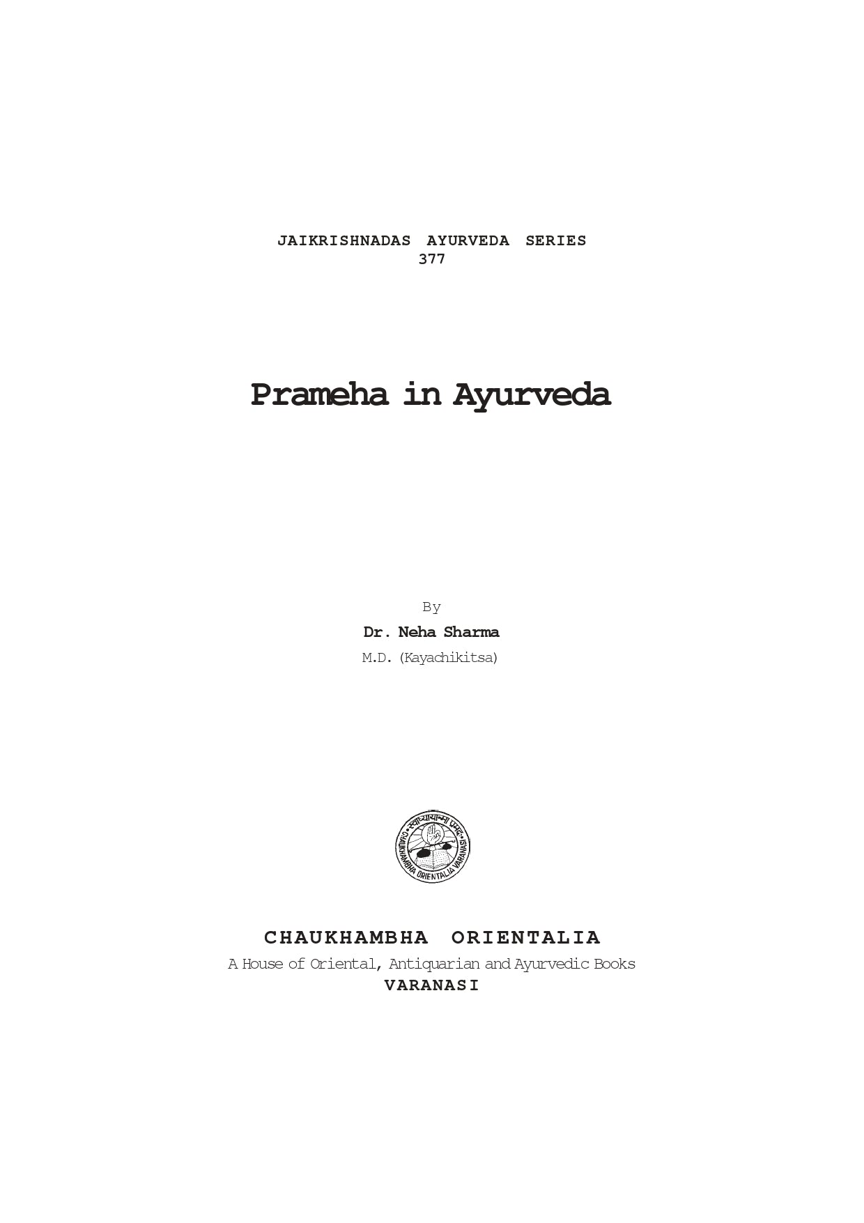 Chaukhambha Orientalia Prameha in Ayurveda
