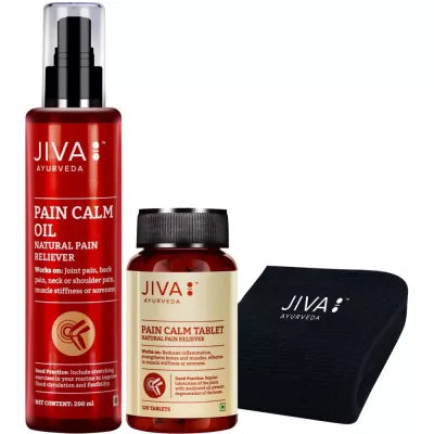 Jiva Ayurveda Pain Calm Oil & Tablets & Knee Cap Combo